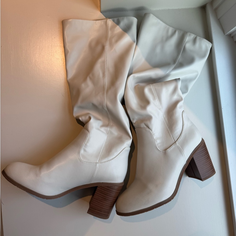 Free People White and Brown Heeled Boots